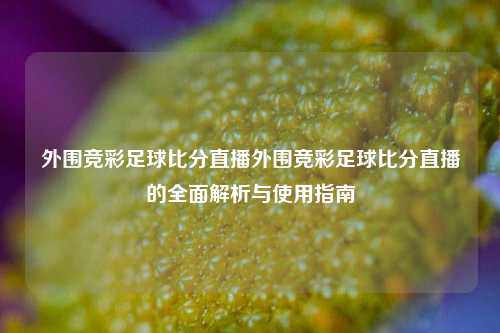 外围竞彩足球比分直播外围竞彩足球比分直播的全面解析与使用指南
